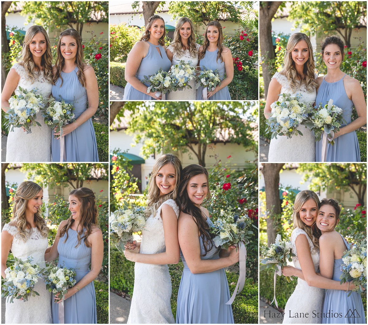 bride with her bridesmaids in silly poses