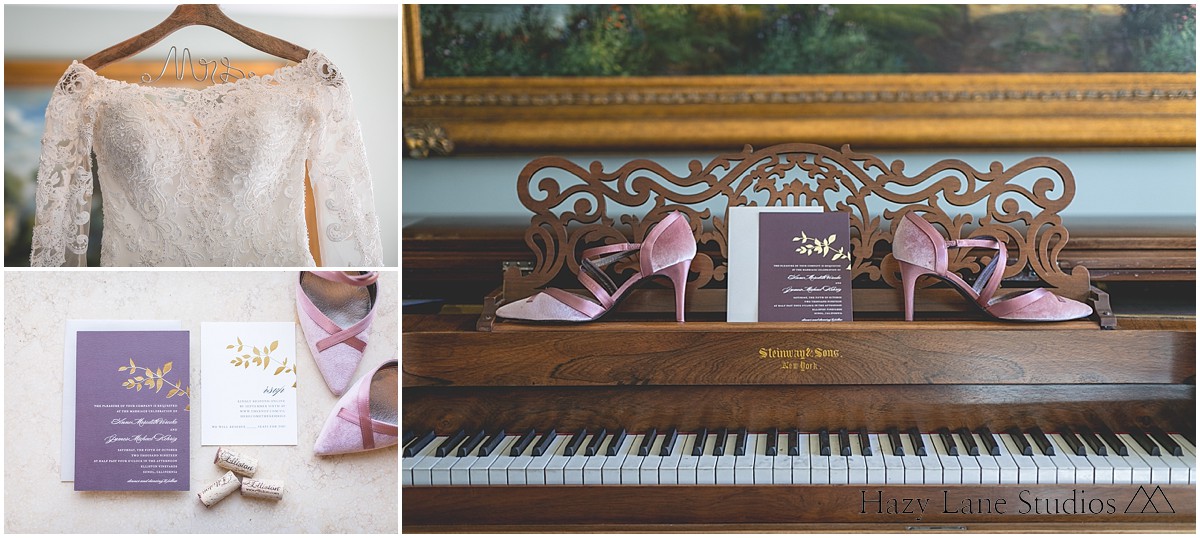 bride heels on a piano