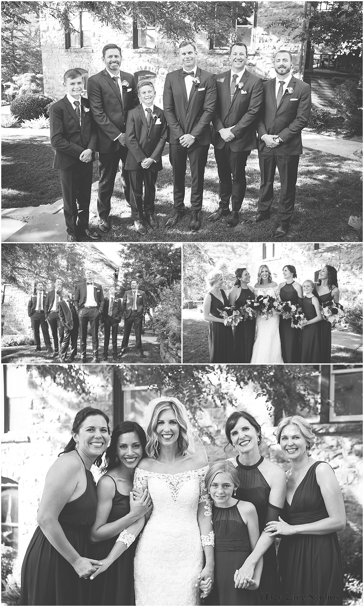 black and white wedding party photos