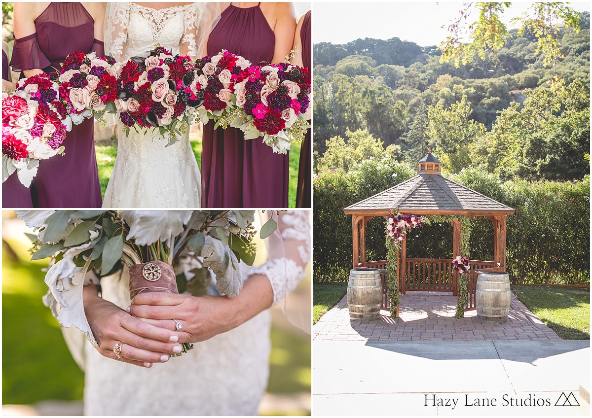 wedding details with multicolored pink flowers