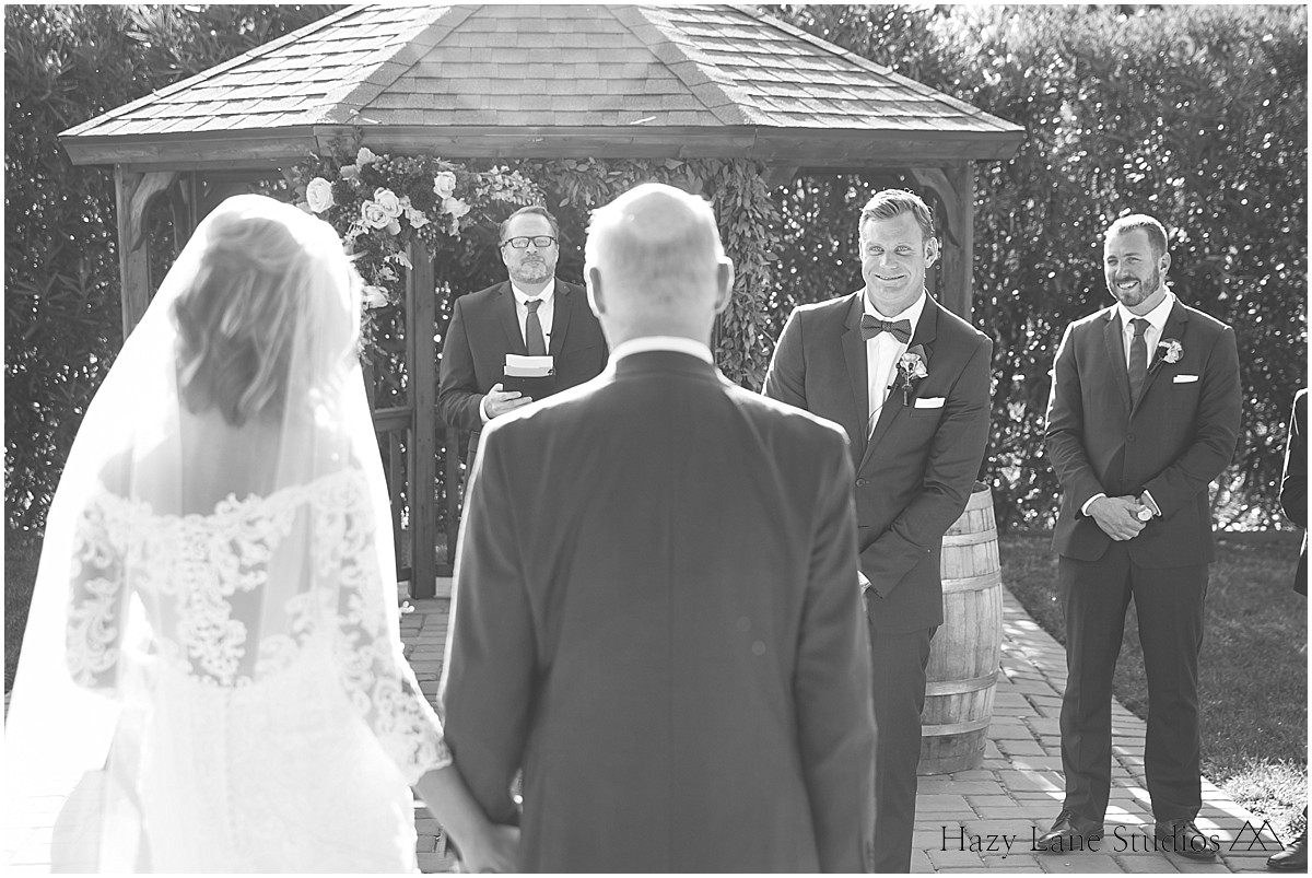 groom seeing bride for the first time at wedding ceremony