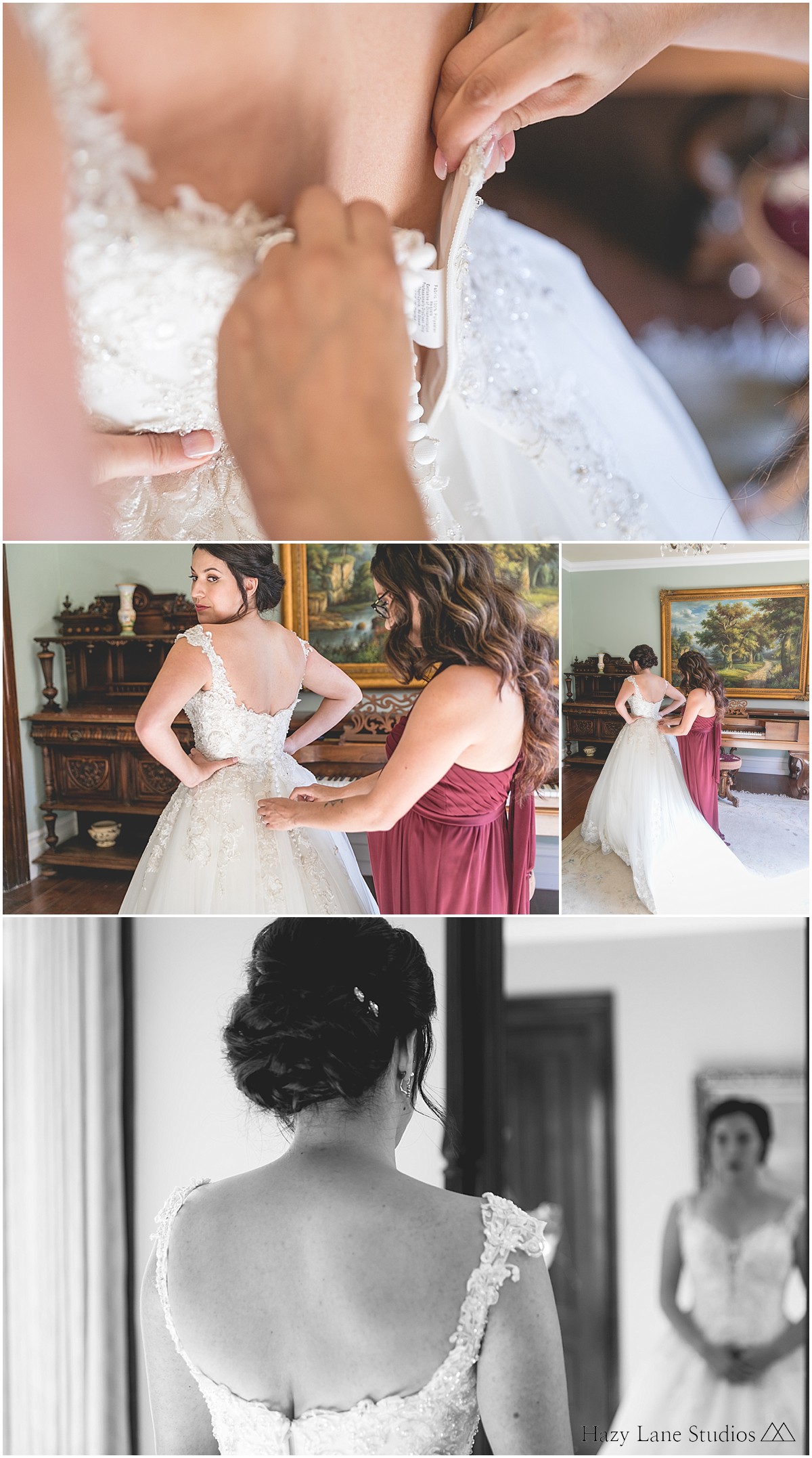 classic black and white bridal portrait with mirror