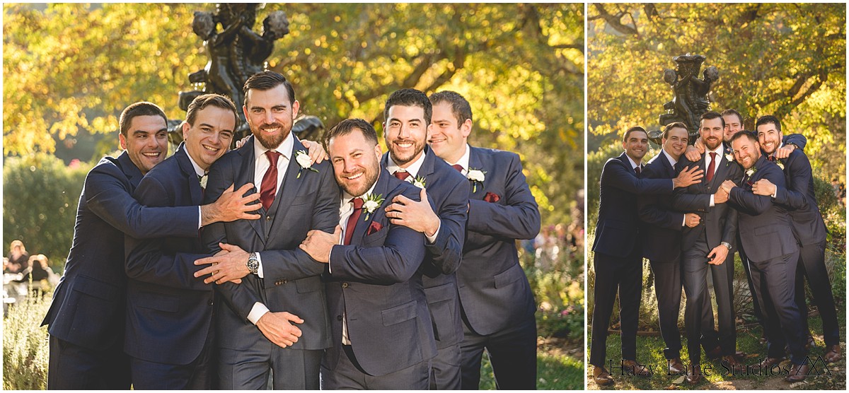 groomsmen group photos at autumn eliston vineyard wedding