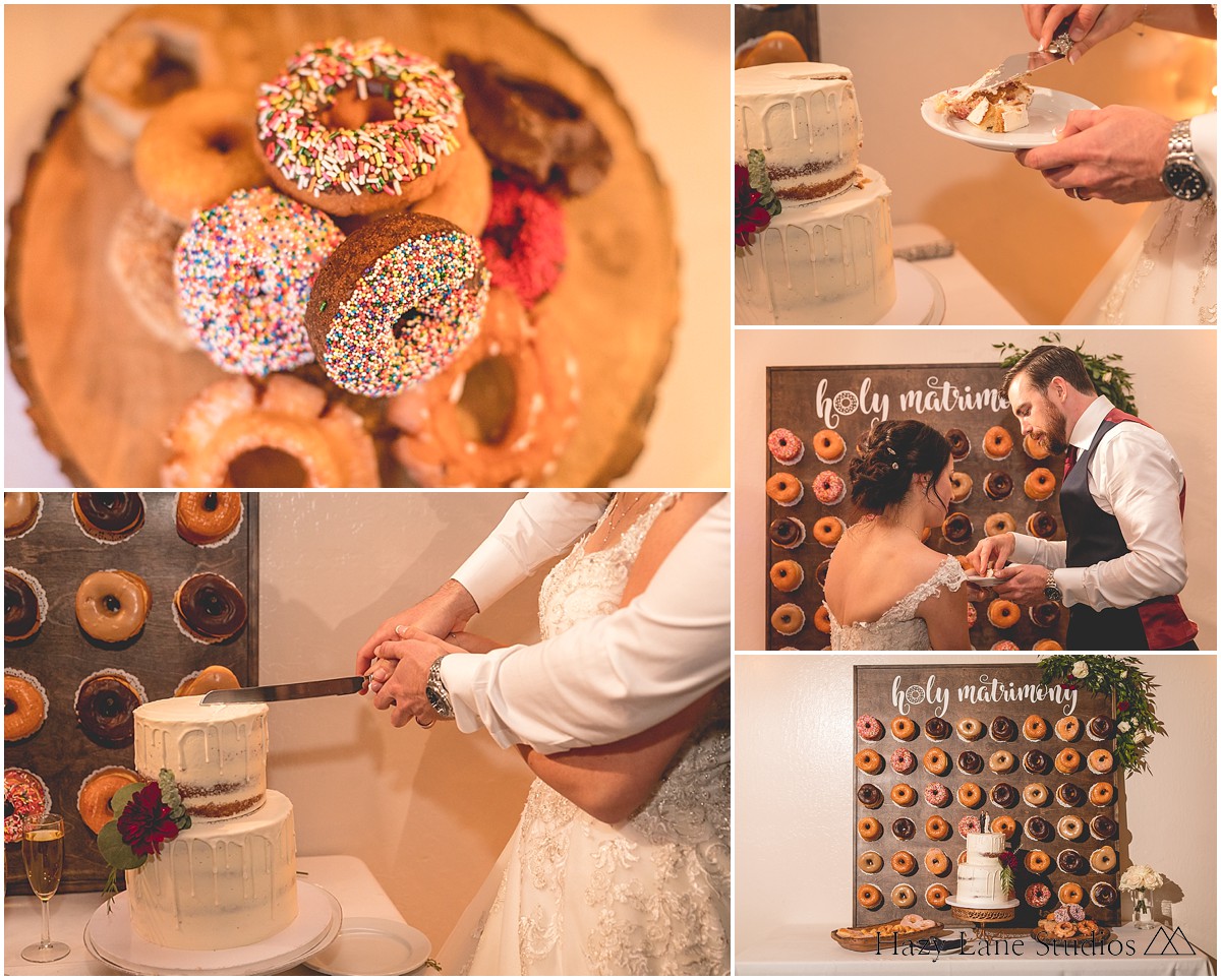 donut wall at elliston vineyard wedding reception