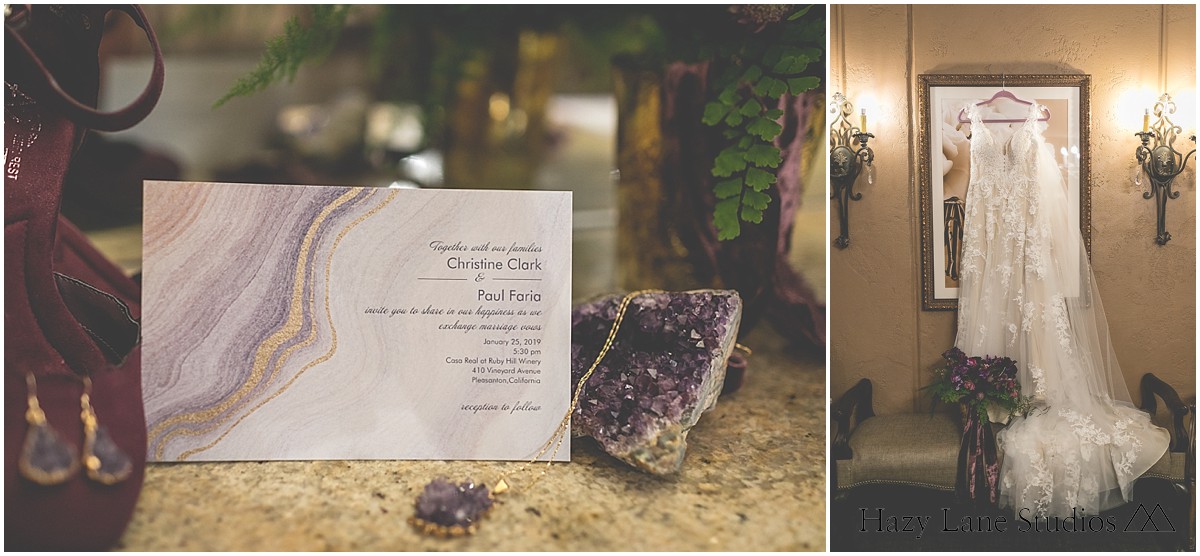 geodes with wedding invitations